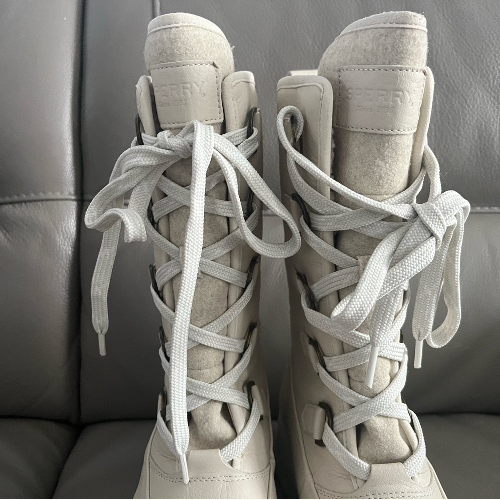 New Sperry Kittery Winter White/Ivory waterproof leather boots Size 8.5 - Picture 4 of 10
